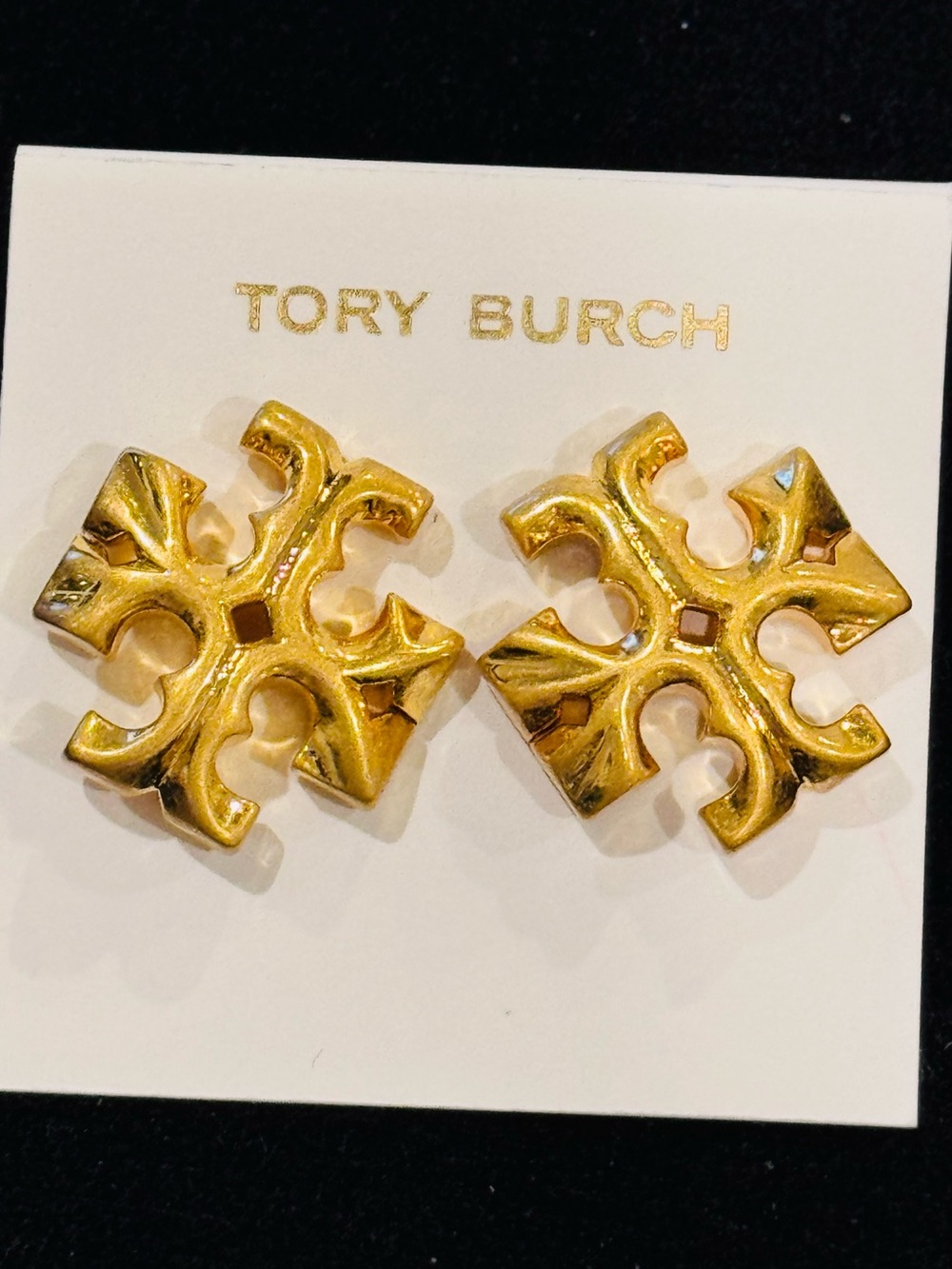 NWT Tory Burch Gold 21mm Roxanne Logo Stud Earrings Statement 1”
